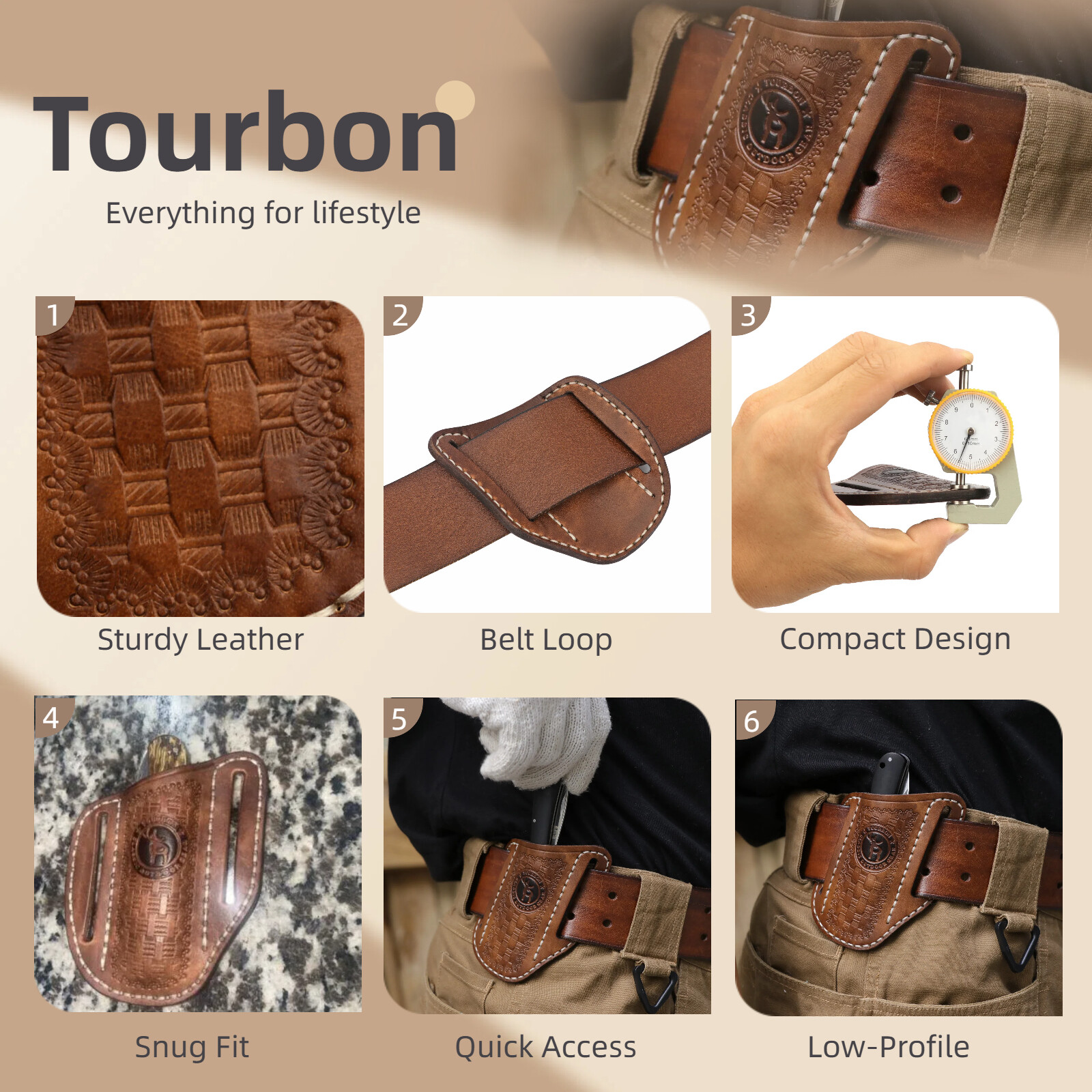 TOURBON Leather Pocket Knife Sheath EDC Folding Blade Knives Belt Carry Pouch