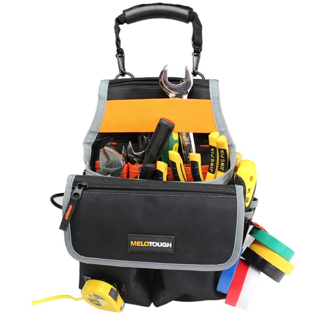 MELOTOUGH Electrician Tool Pouch Bag with 10″L x 3.35″W x 12.6″H, Black