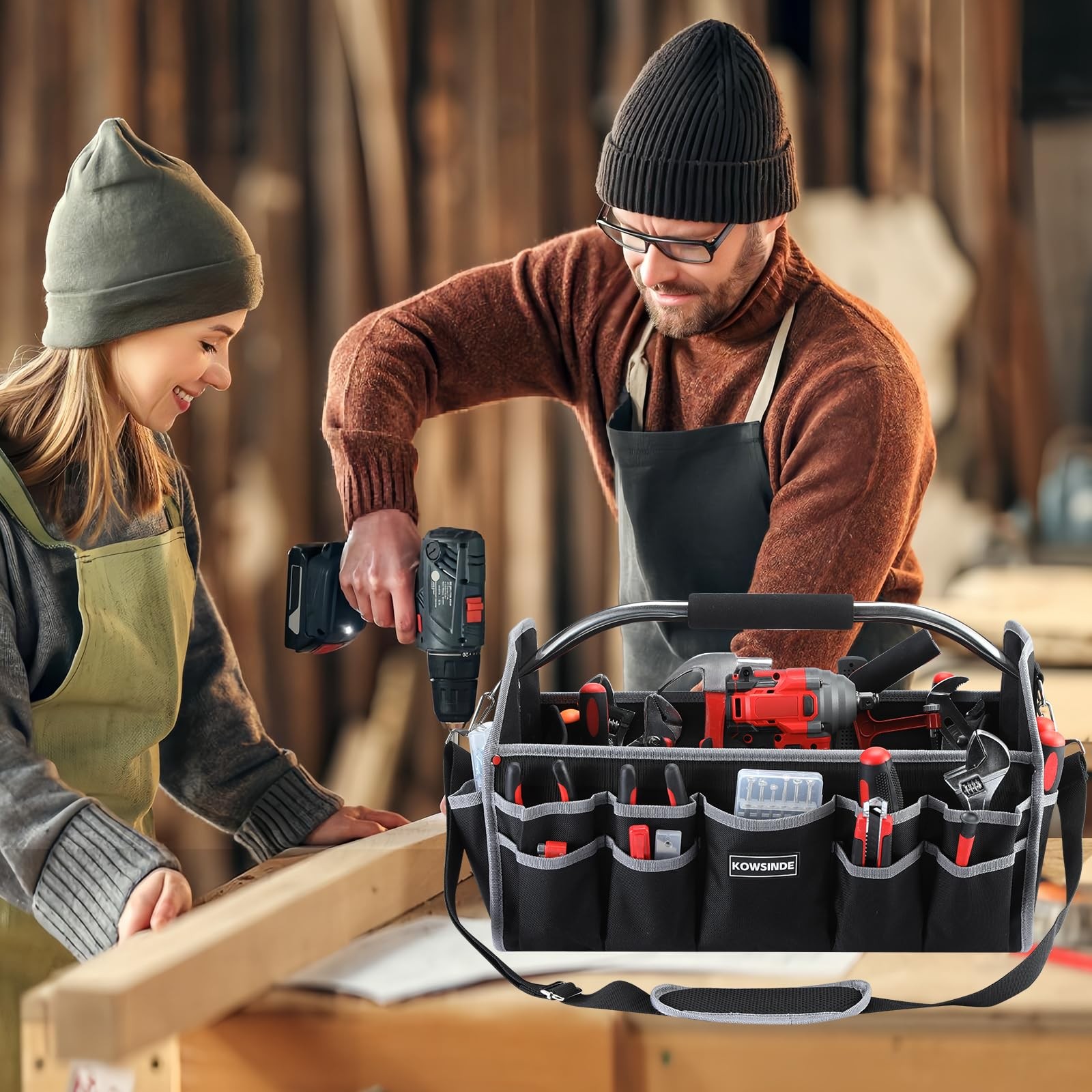 Kowsinde 18 Inch Tool Bag, Electrician Open Top 18 inches, Grey