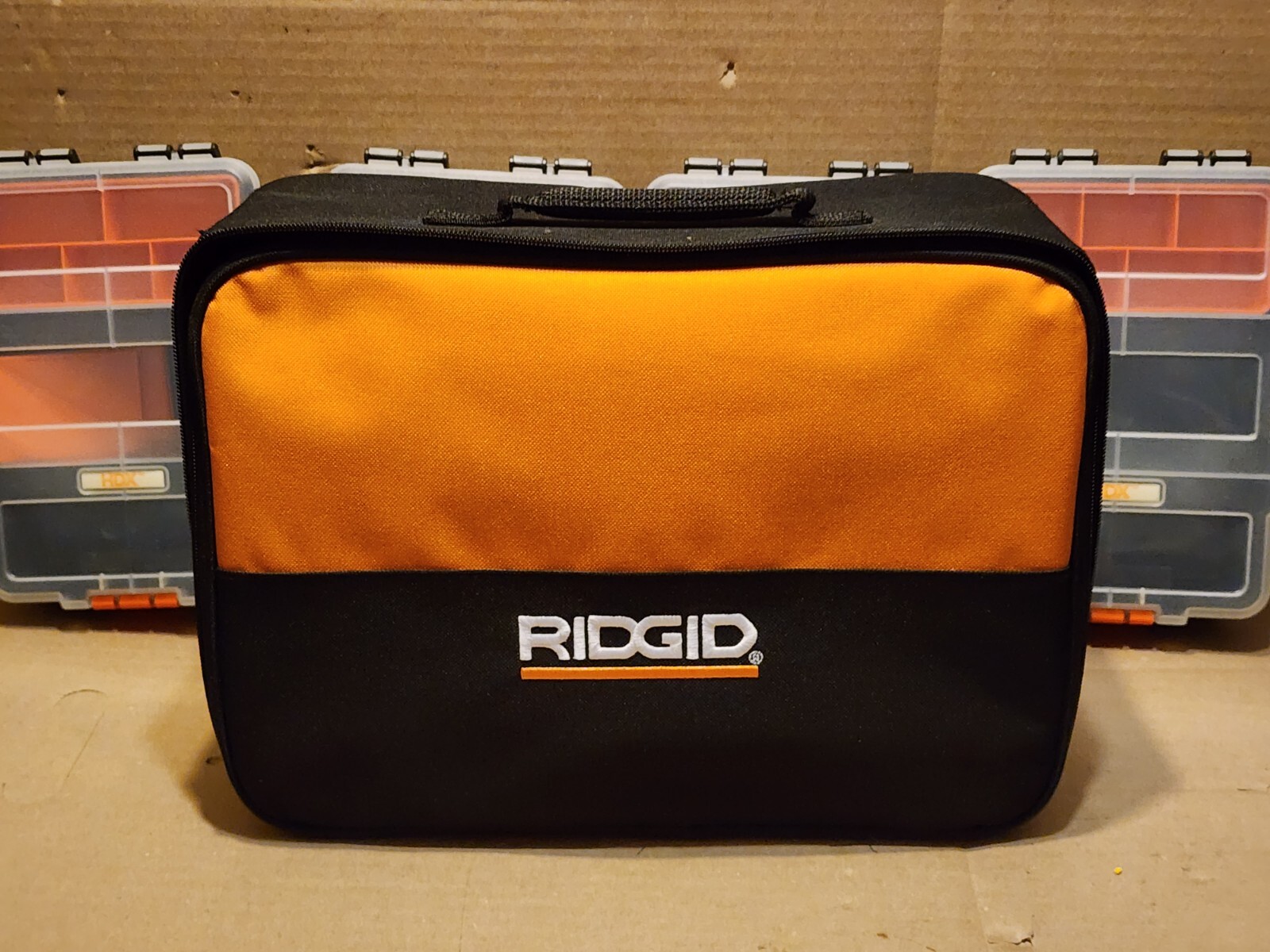 Ridgid 902048009 Contractor Tool Bag 14x10x4.5 + 4 HDX Plastic Tool Storage Box