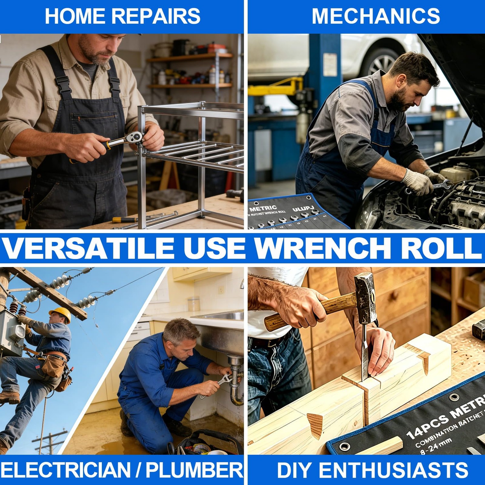Wrench Roll, Wrench Roll Up Pouch, Wrench Organizer Roll, Canvas Heavy-Duty O…
