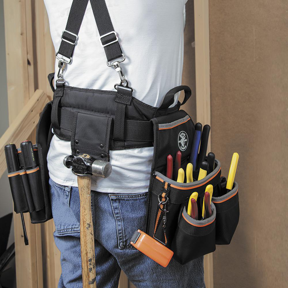 Large Tool Belt W/ Removable Pouches Polyester Weave Tradesman Pro Electricians