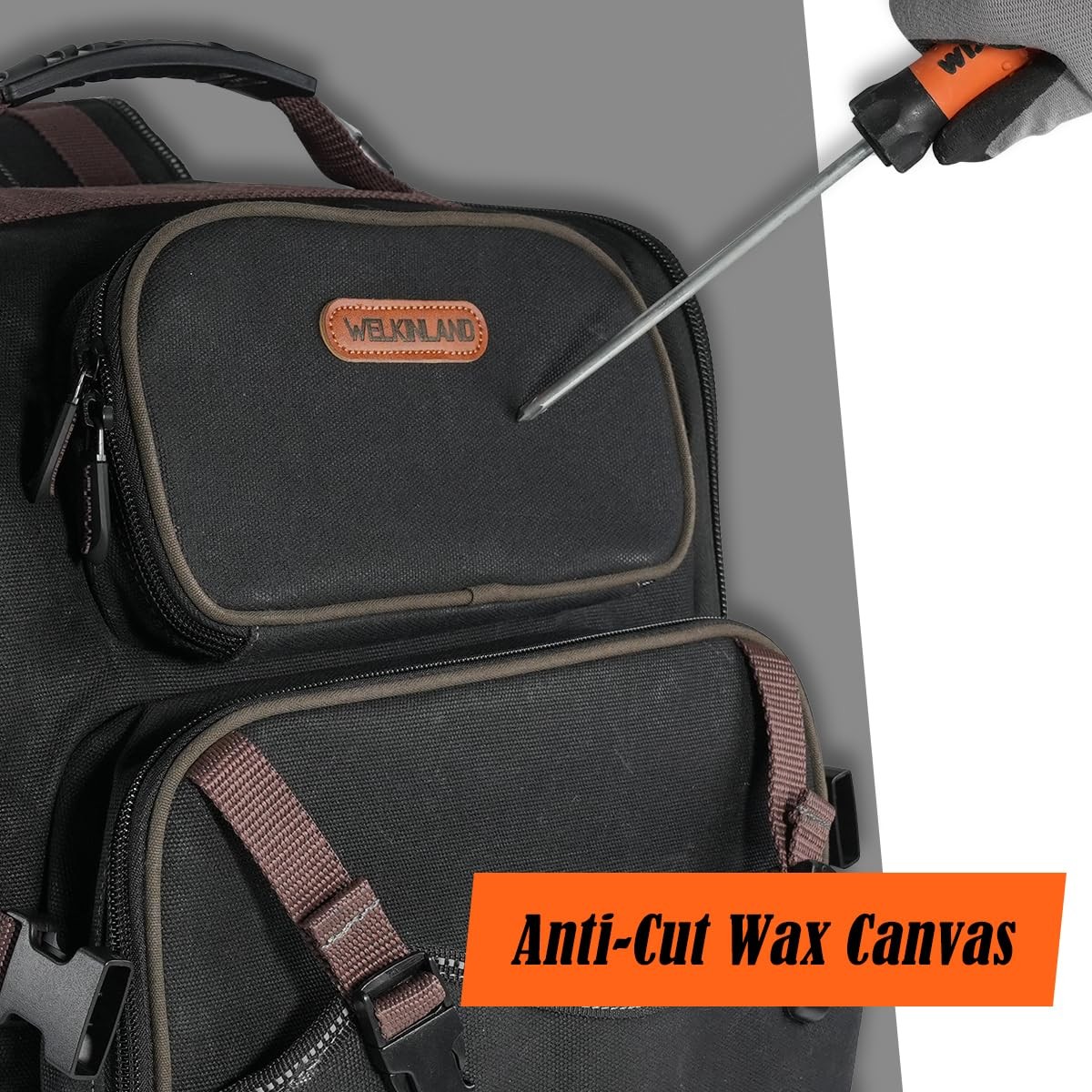 WELKINLAND 46-Pockets Electrician Backpack, Full-Open Tool Brown & Black
