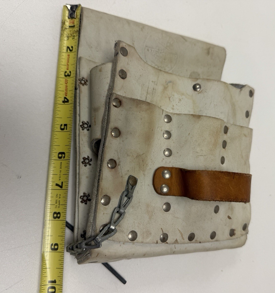 Klein Tools 5166 7-Pocket White Leather Tool Pouch Made In USA