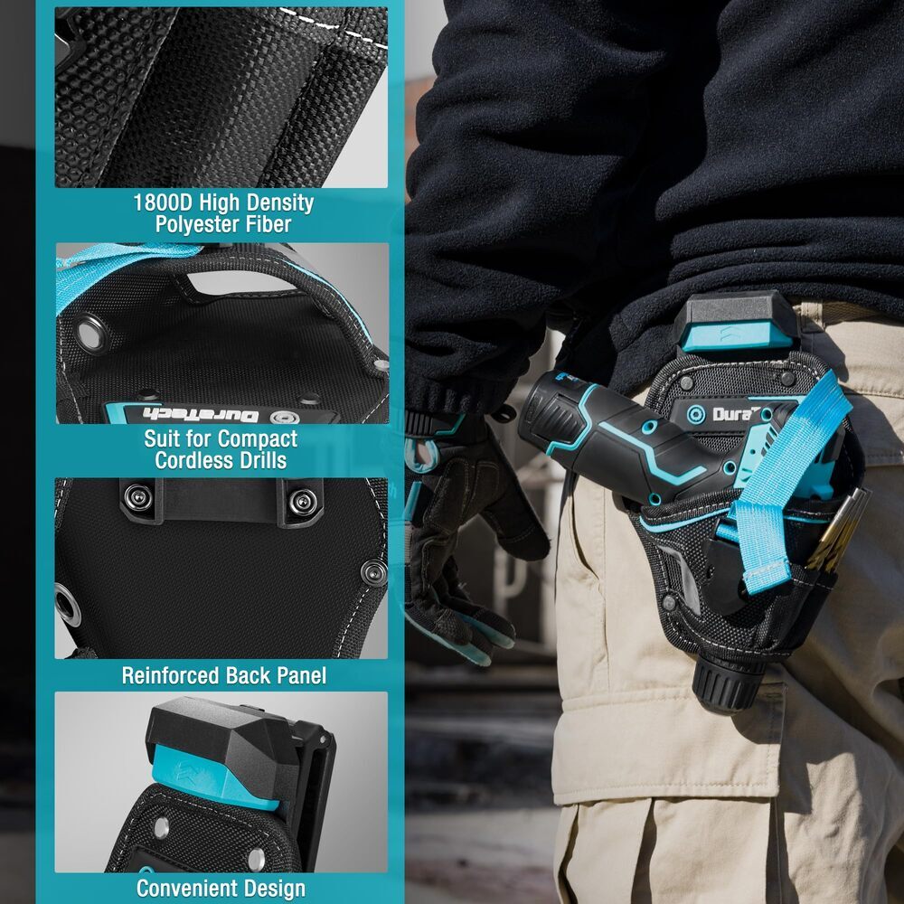 DuraTech Drill Driver Holster Drill Holder w/Holder Strap Side Bit Pocket Buckle