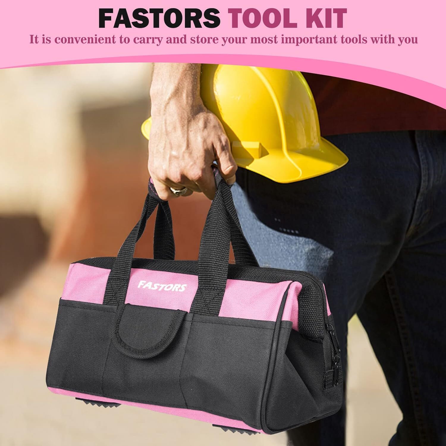 Pink Tool Bag for Women With 13-Inch Wide Mouth Double Zippers,Tool Bag With …