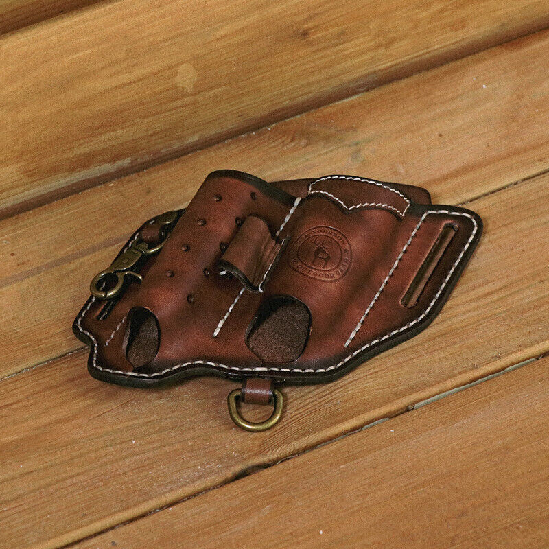 Leather EDC Multitool Pouch Flashlight Holder Knife Sheath Belt Holster-TOURBON