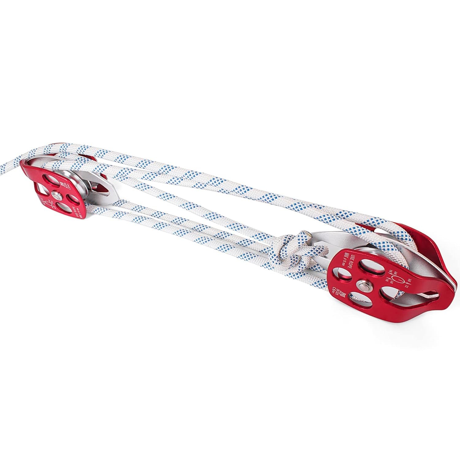 1/2″ X 200Ft Twin Sheave Block with Braid Rope 30-35KN 6600-7705LBS Double Pulle