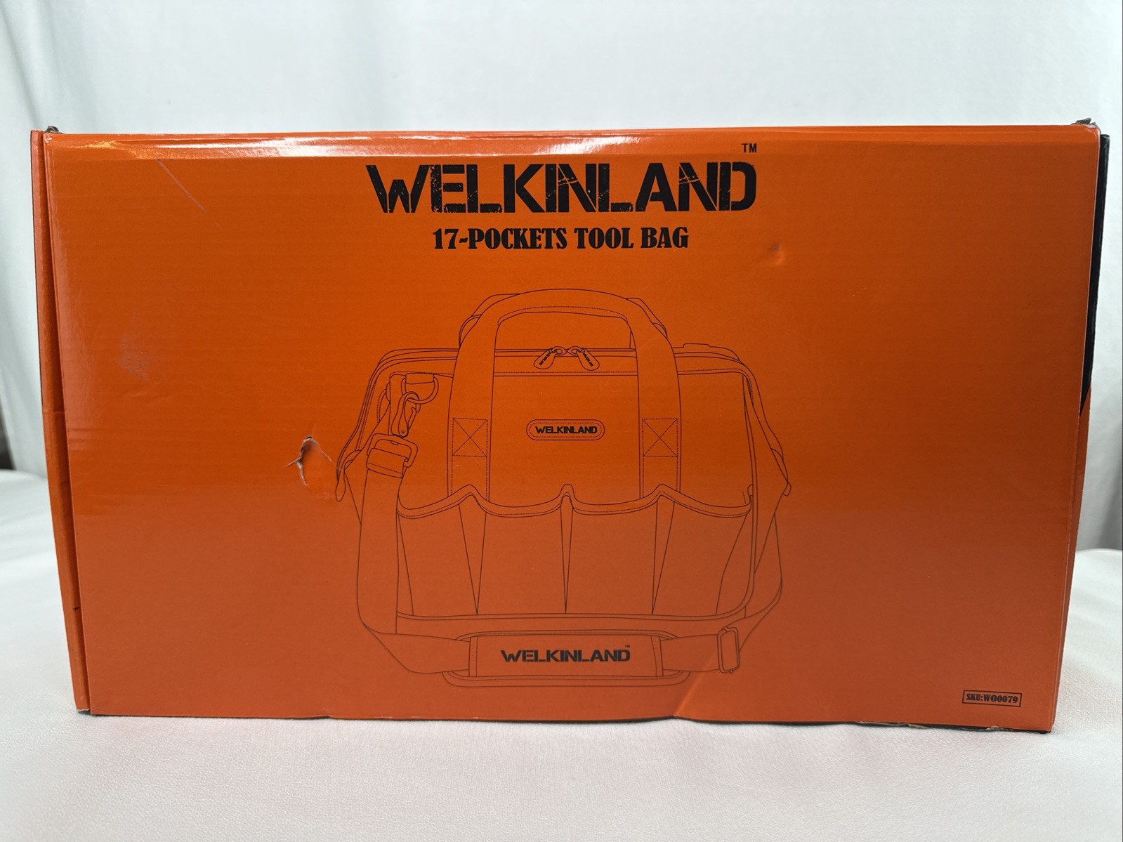 WELKINLAND 17-Pockets Brown 14” Tool Bag, With Shoulder Straps, New In Box