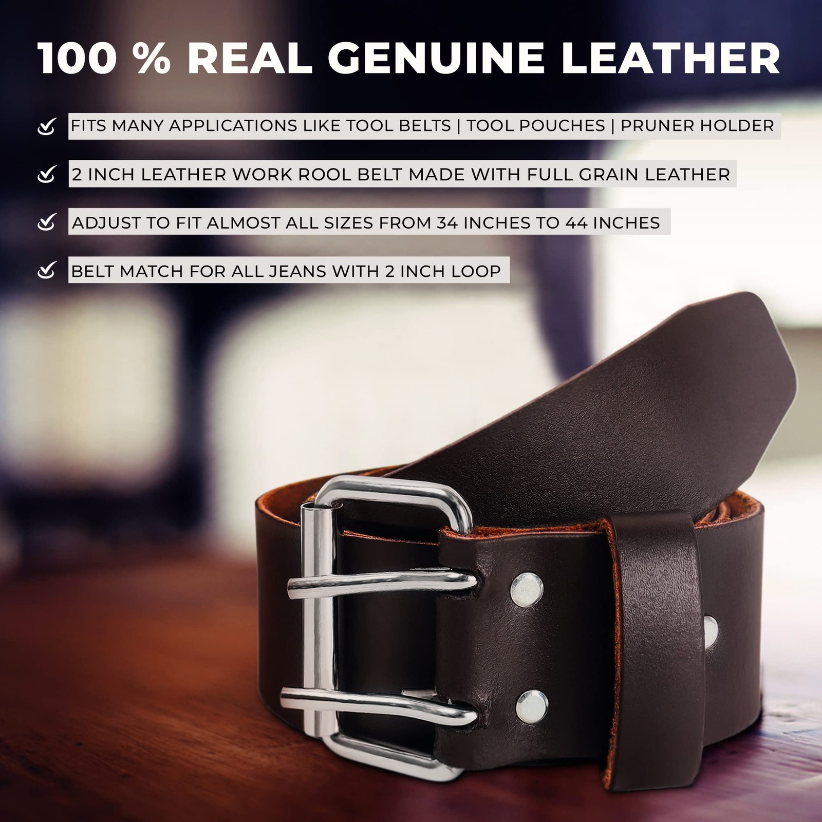Genuine Leather Tool Pouch Bag 2 Inch Work Belt 10 Pockets 2 Hammer Holders