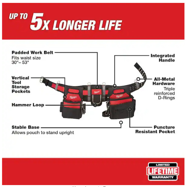 Milwaukee 1 PC Adjustable Electricians Work Waist Tool Belt | MPN : 48-22-8110