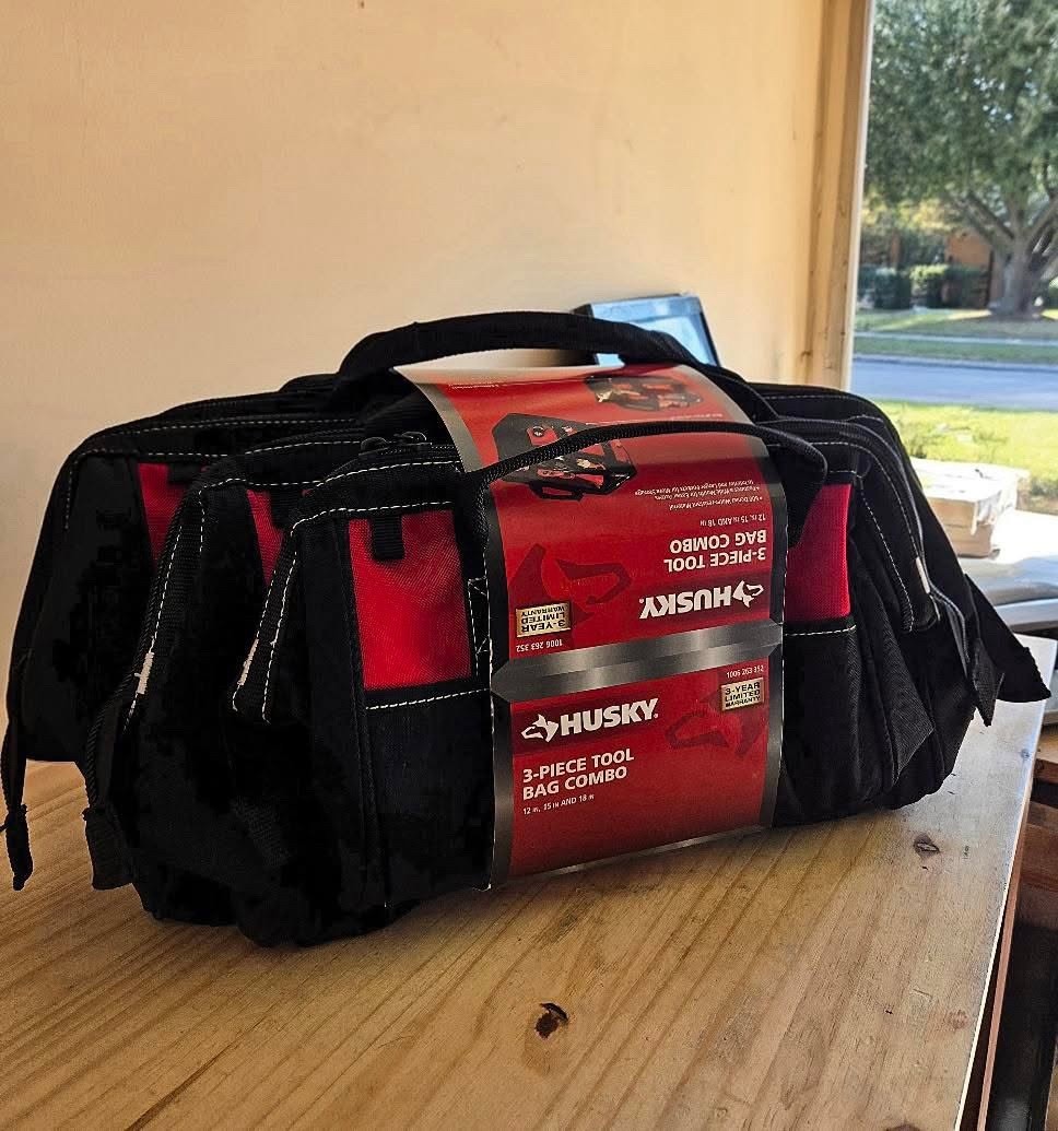 Husky 3 Tool Bag Combo Set -12 Inch 15 Inch & 18 Inch Bags Water Resistant