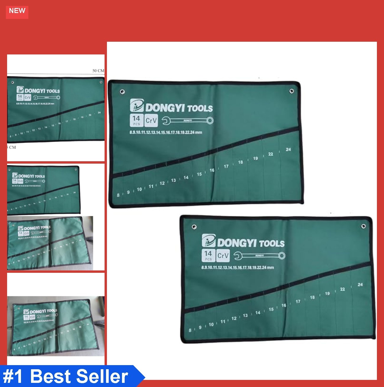 Wrench Roll Up Pouch 14 Slot Canvas Tool Bag Organizer 8mm to 24mm Metric Set 2
