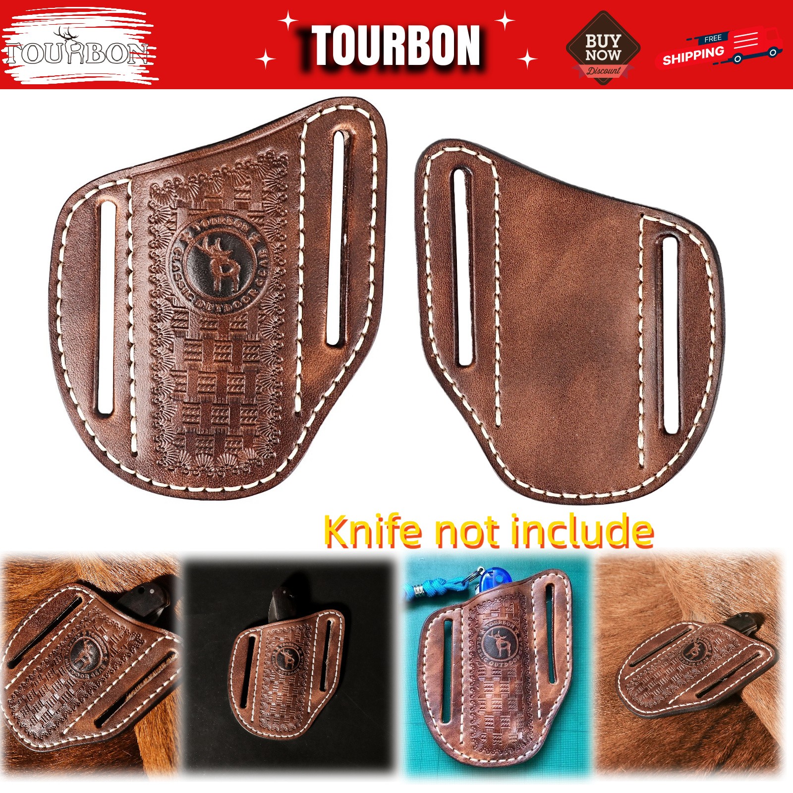 TOURBON Leather Pocket Knife Sheath For4.9″ Folding Blade Belt Case Holder Pouch