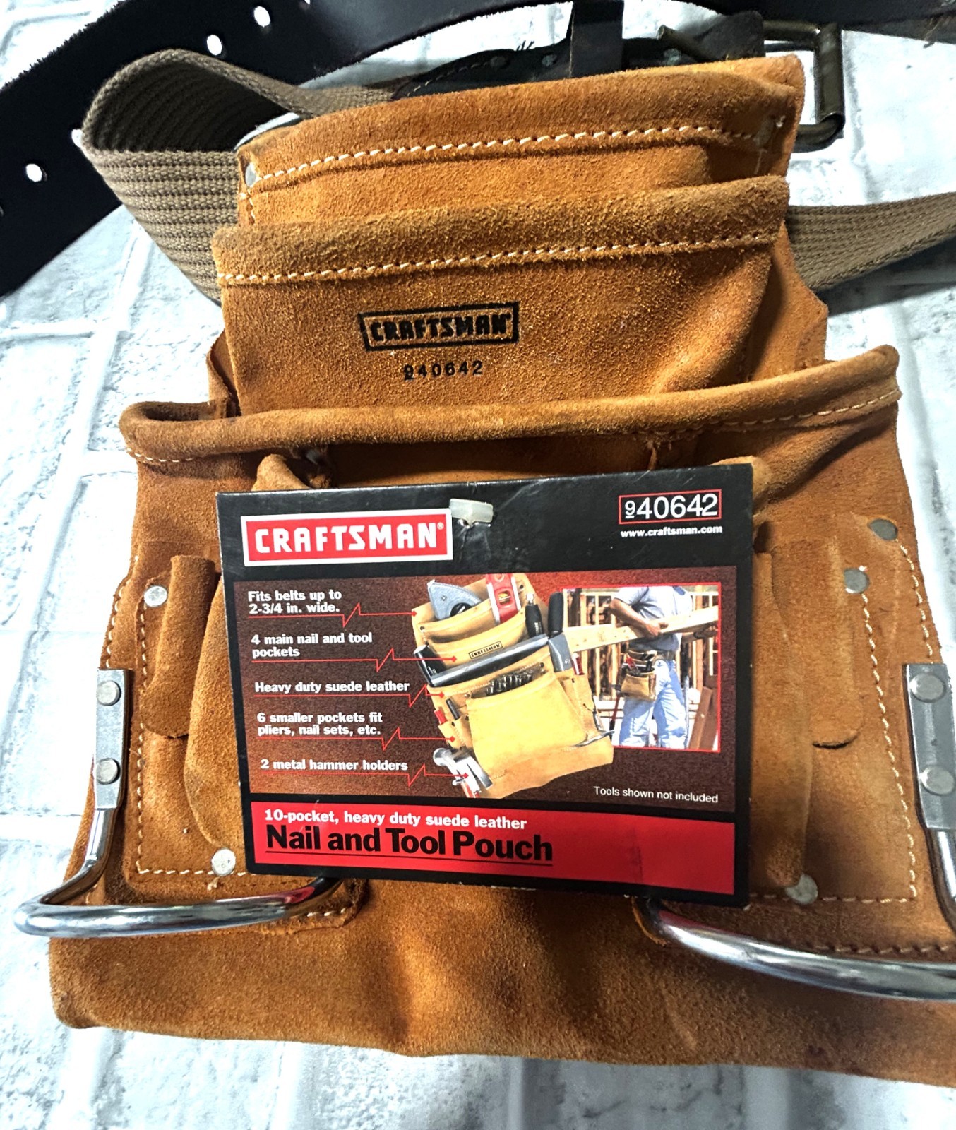 Craftsman 9406412 Nail & Tool Pouch Suede Leather 10 Pocket Heavy Duty NWT