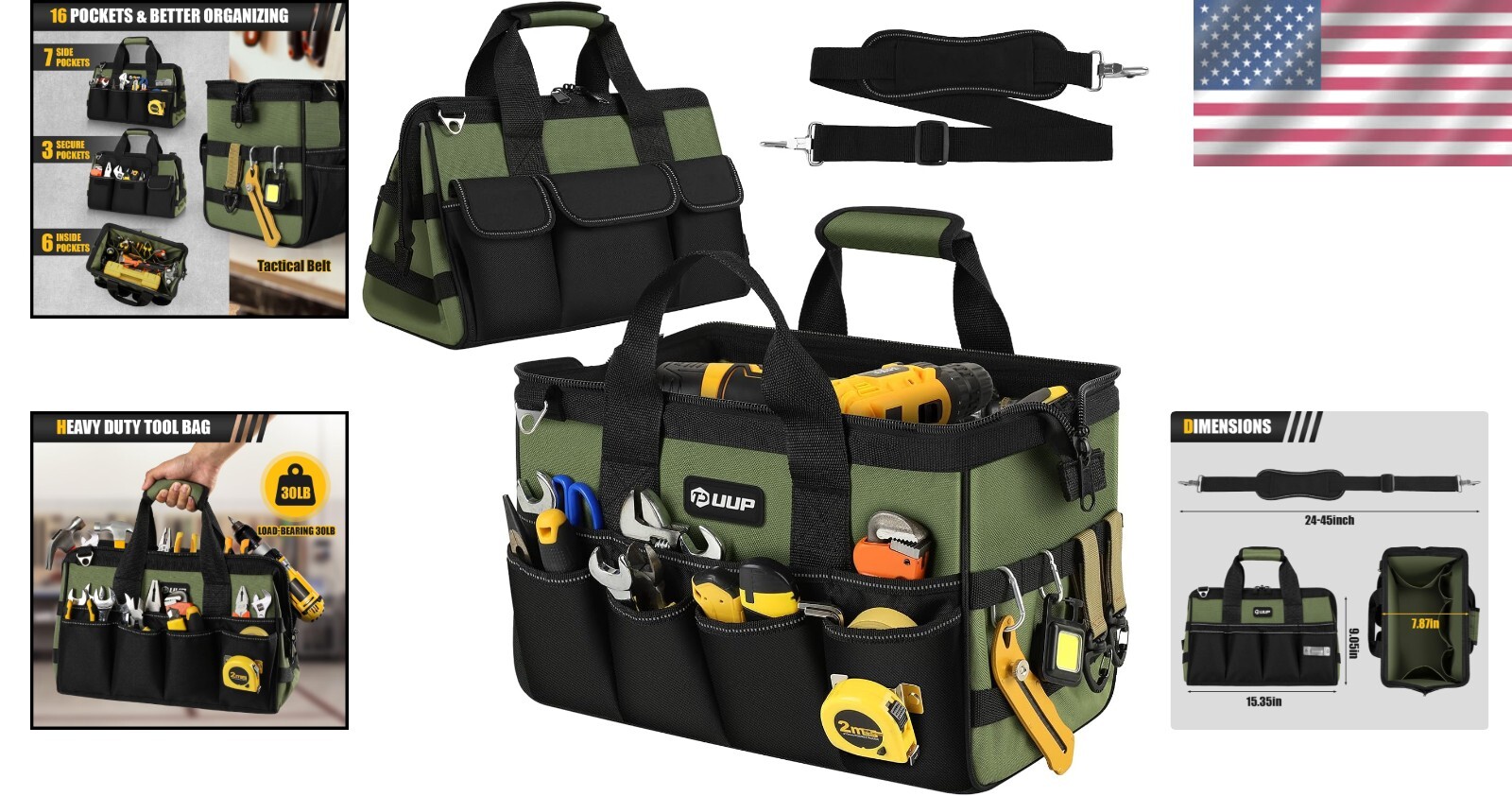 Professional Tool Storage Bag: 15-Inch Portable Organizer with Anti-Slip Base