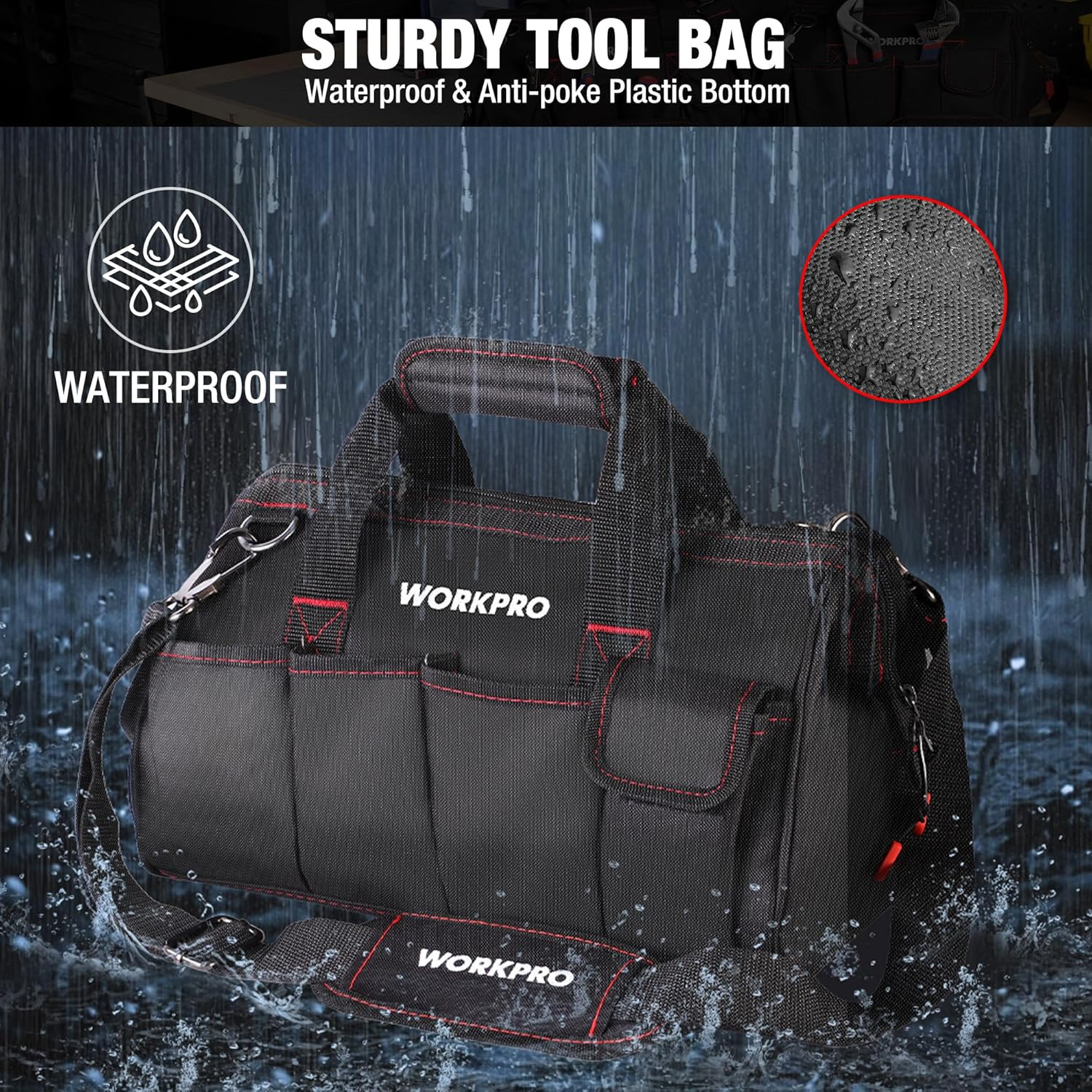 16-Inch Close Top Wide Mouth Tool Storage Bag with Water Proof Rubber Base, W081