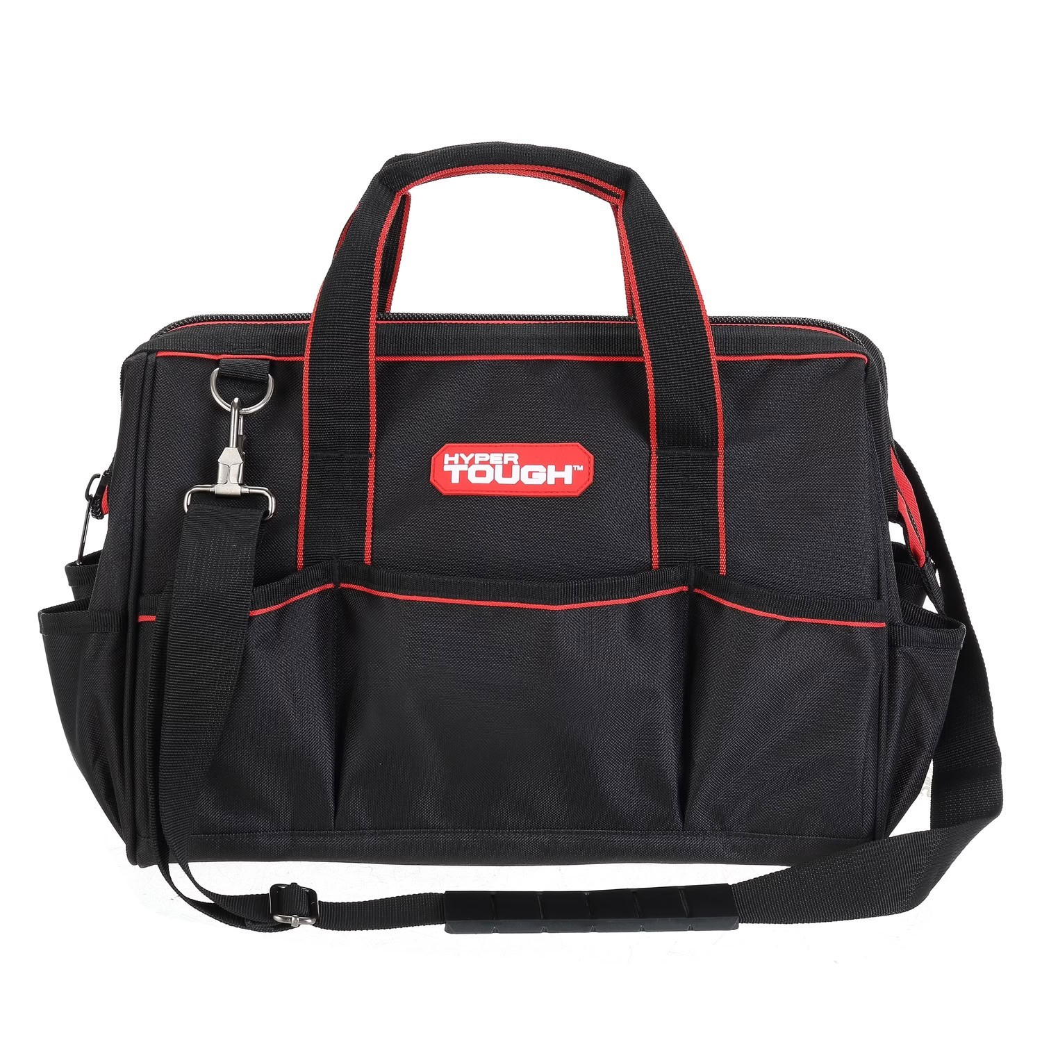 Hyper Tough 15 Inch Large Mouth Tool Bag Multi Pocket Construction Storage Tote