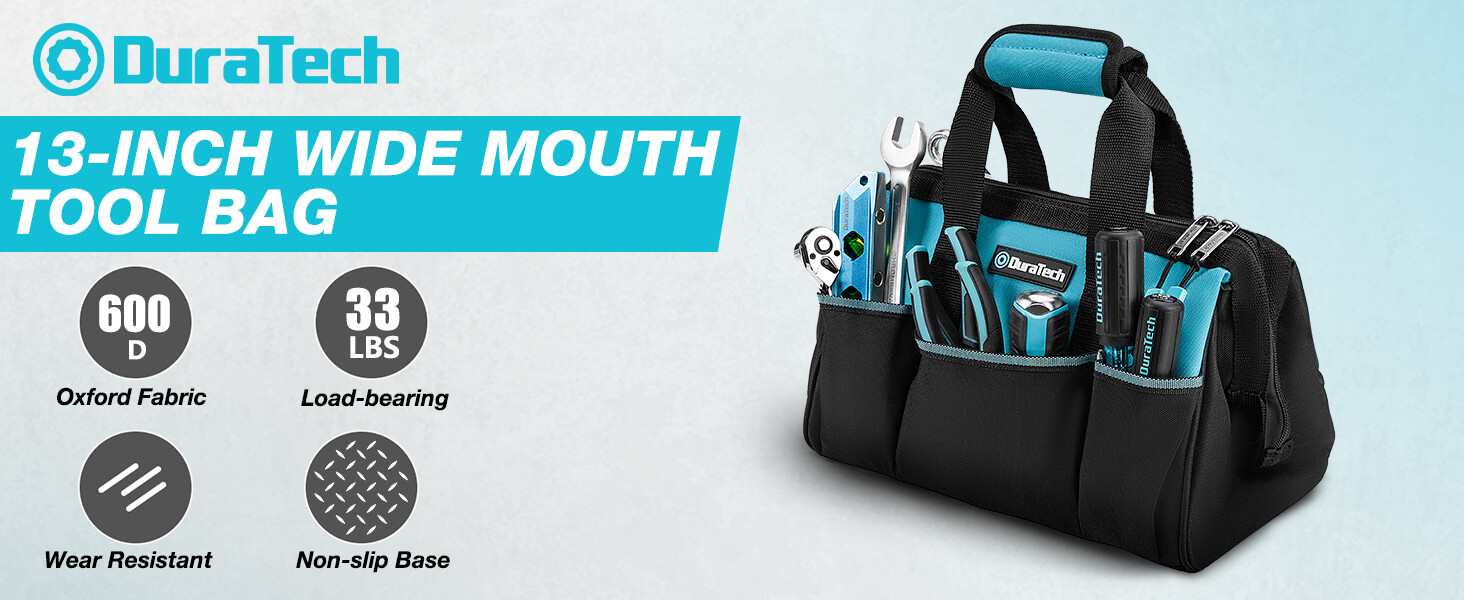 DURATECH 13-in Small Wide Open Mouth Tool Bag 9 Pockets Thickened Fabric Toolbag