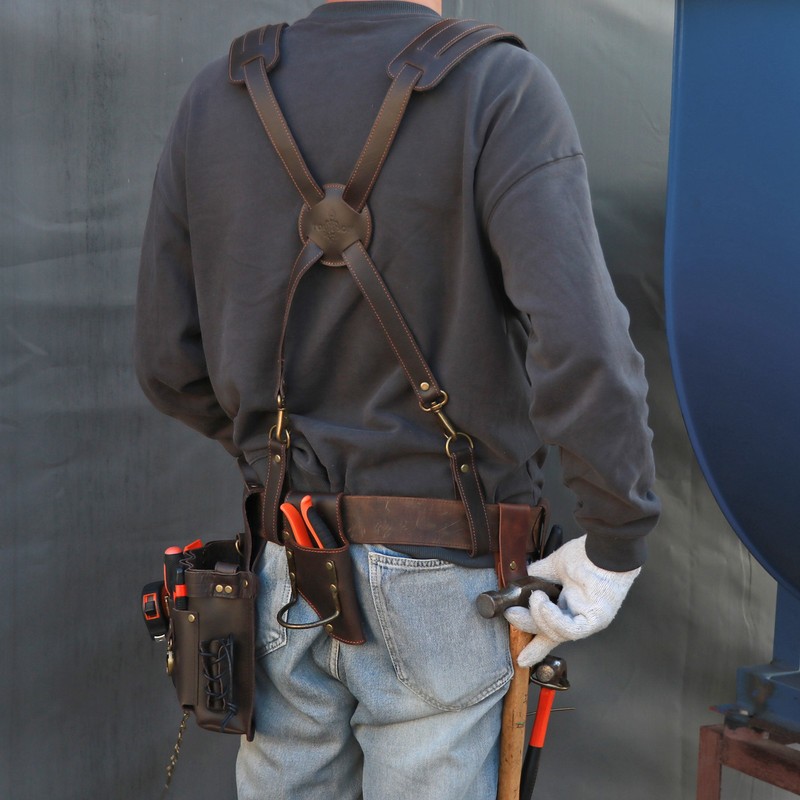 TOURBON Leather Tool Harness Suspenders Belt for Carpenter & Contractor Working