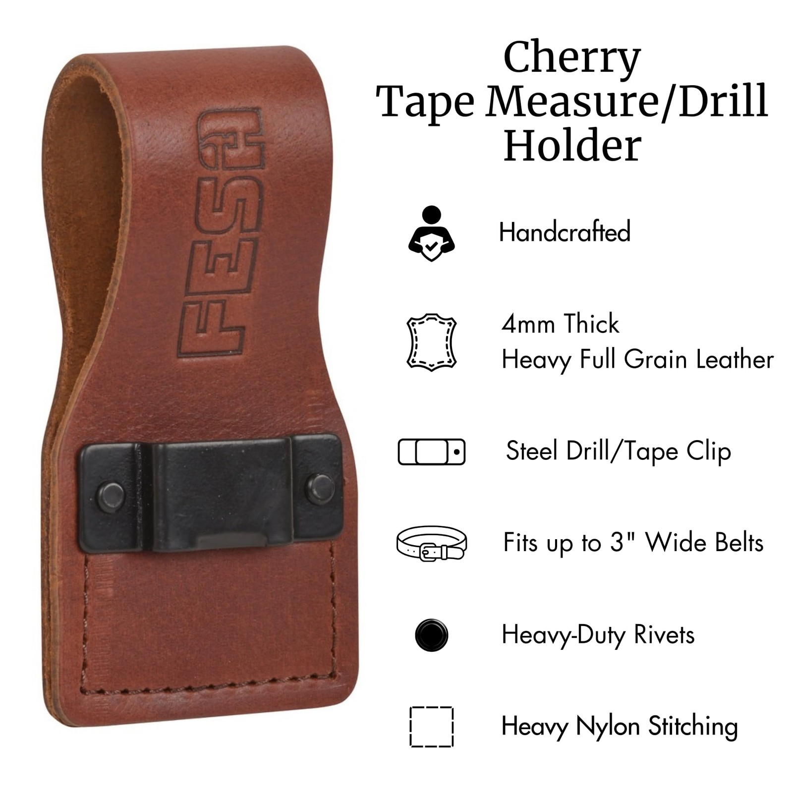 FESA Leather Tape Measure Holder for Belt with Steel Clip & Reinforced Heavy …