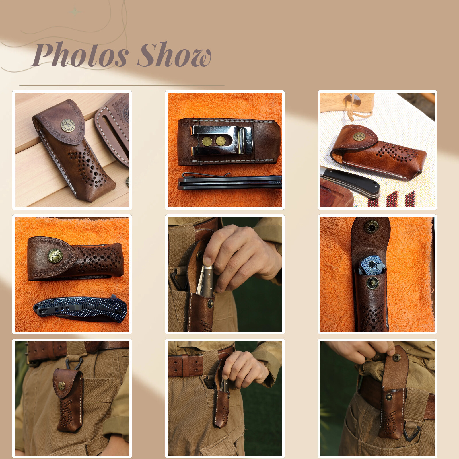 Tourbon Leather Knife Sheath Blade Cover Pocket Knives Case Belt Clip EDC Pouch