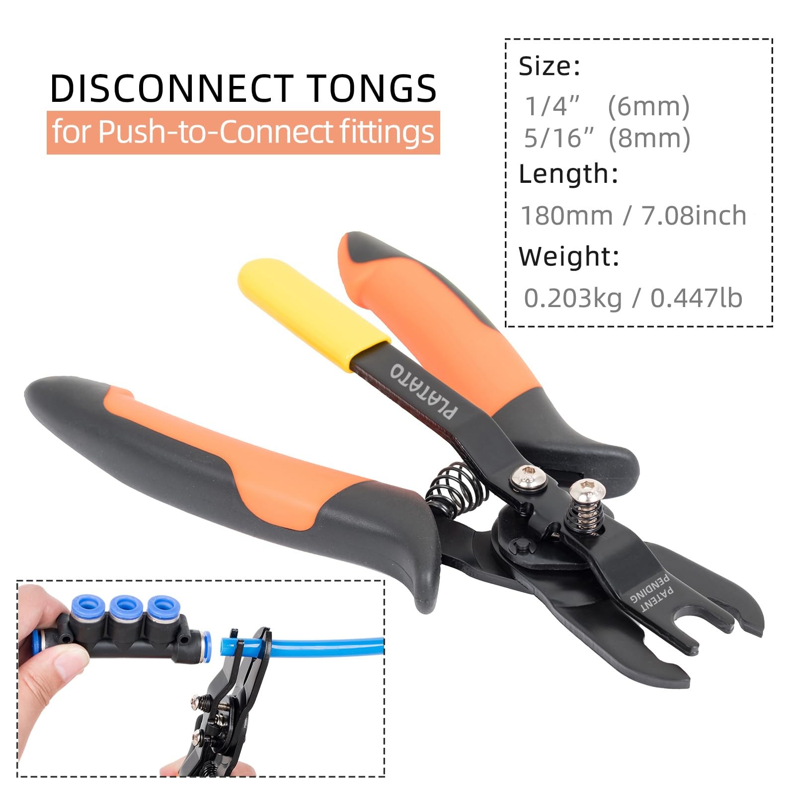 PLATATO Push to Connect Fittings Disconnect Tong Tool 6-8mm, Black, Orange