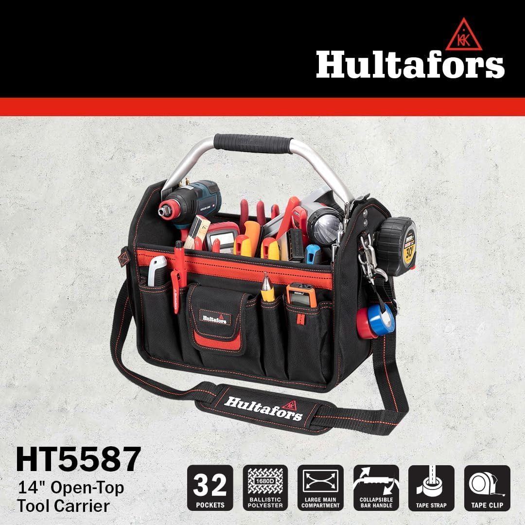 Heavy Duty Open-Top Tool Carrier with 32 Pockets and Durable Base Pad Feet