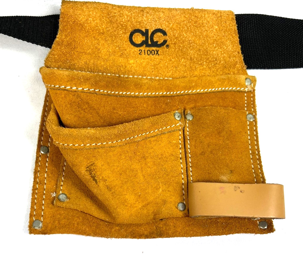 CLC 2100X Suede Leather 3-Pocket Carpenters Tool & Nail Bag Black Strap 9 In x9