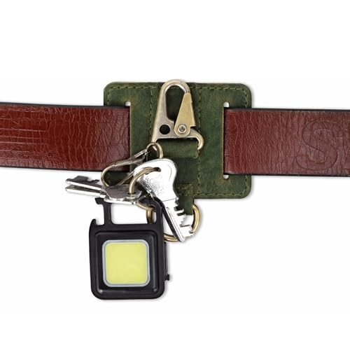 Heavy Duty EDC Leather Key Ring Keychain Holder with Belt Loop, Key Fob Green