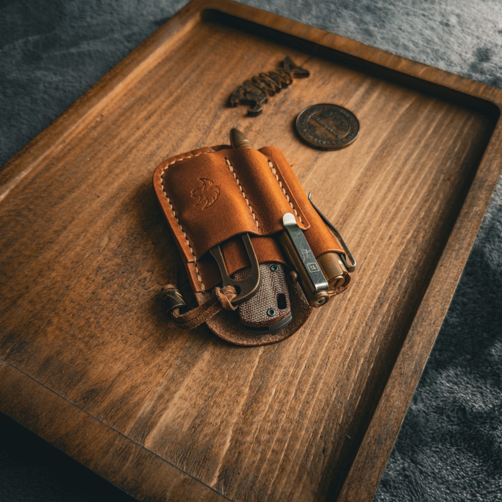 Handmade Whiskey-Color Leather Edc Pocket Organizer, Leather Edc Pouch