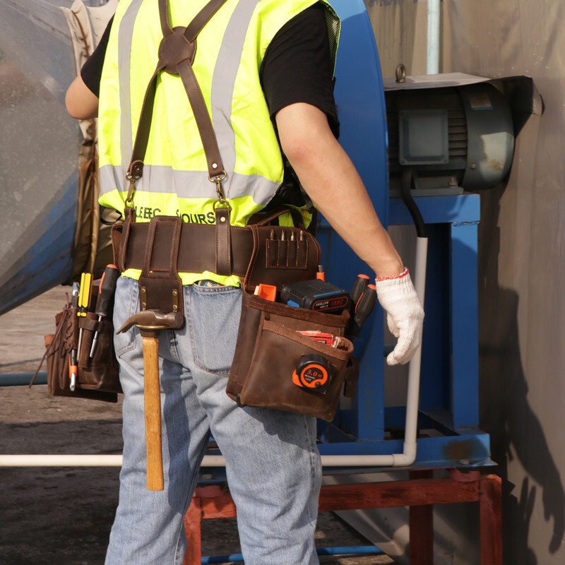 TOURBON Suspenders Carpenter Heavy Duty Chest Strap & Tool Belt Pouch Holster US