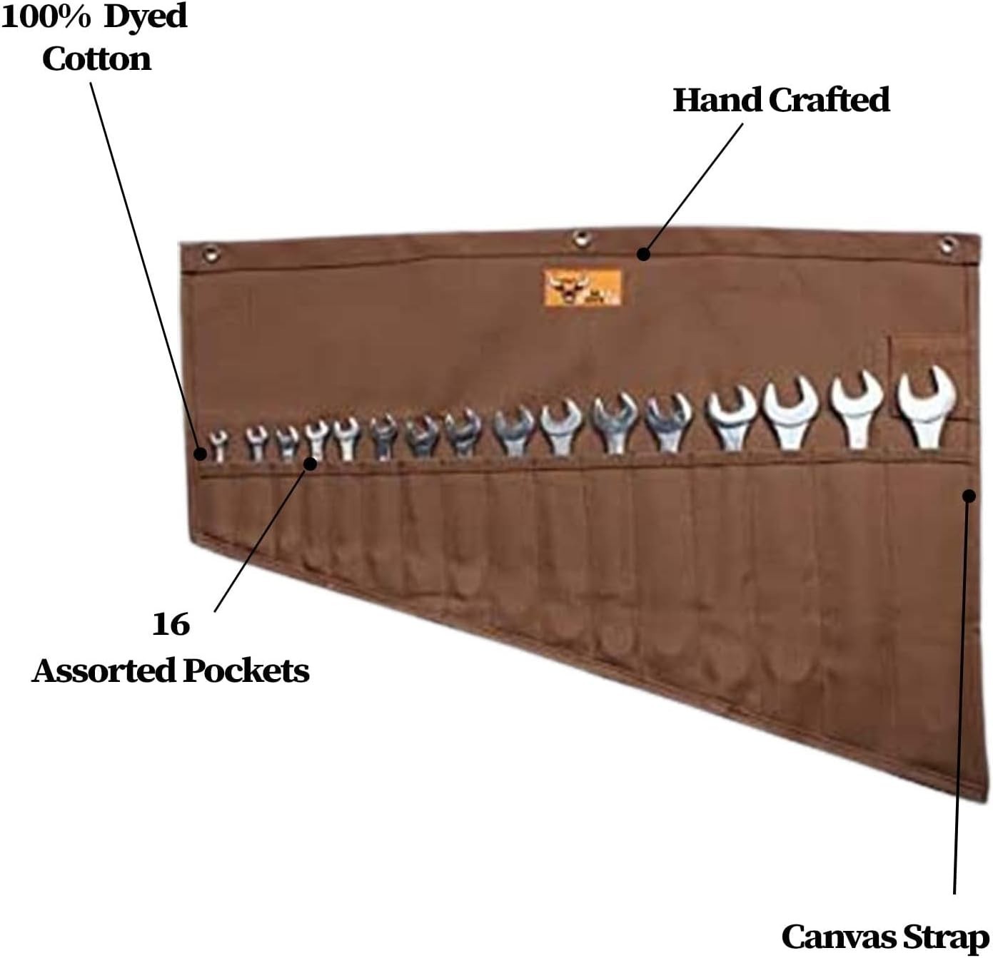 Roll up Tool Bag Organizer 16 Pockets Metric & SAE Wrench Organizer Heavy Duty