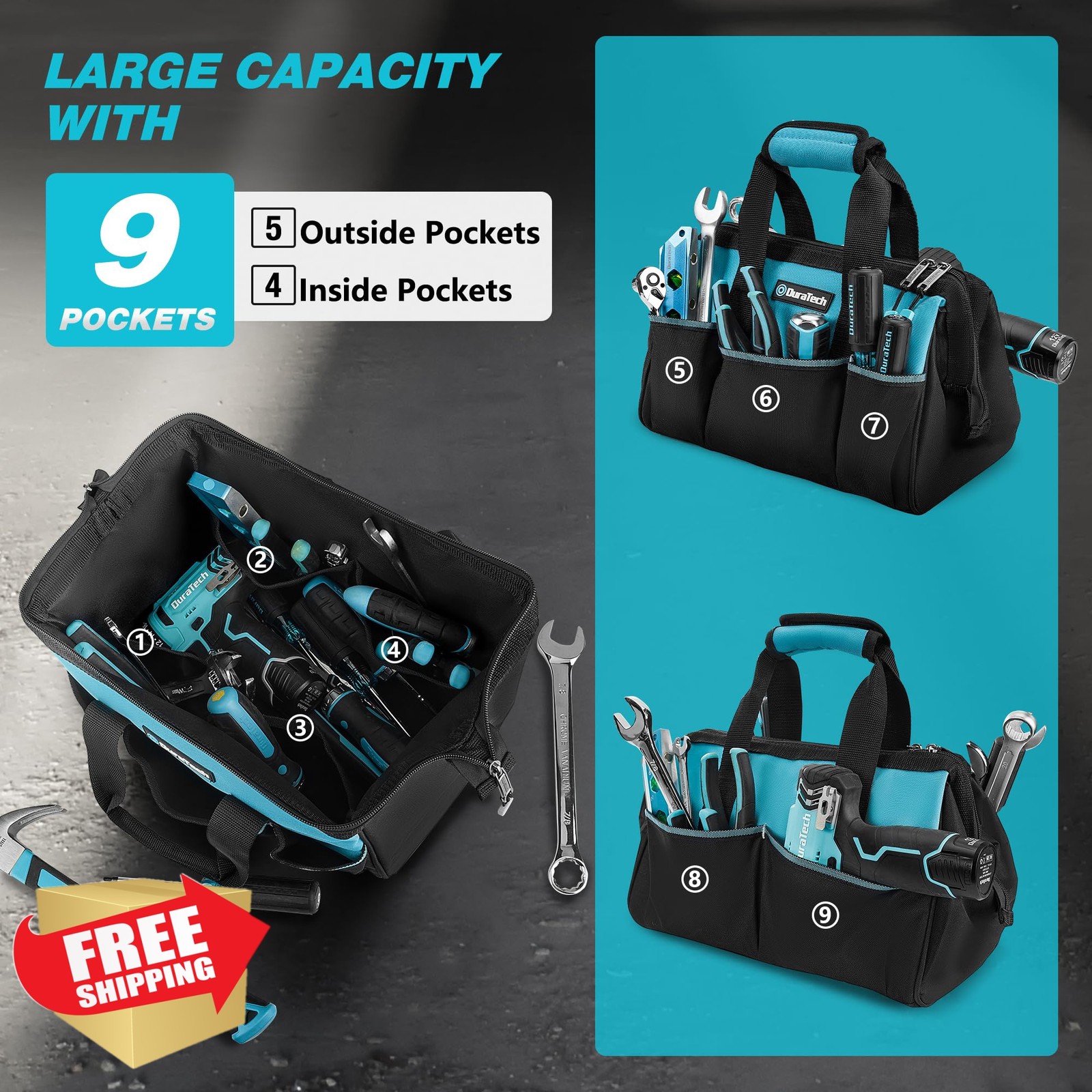DURATECH 13 Inch 9 Pocket Tool Bag