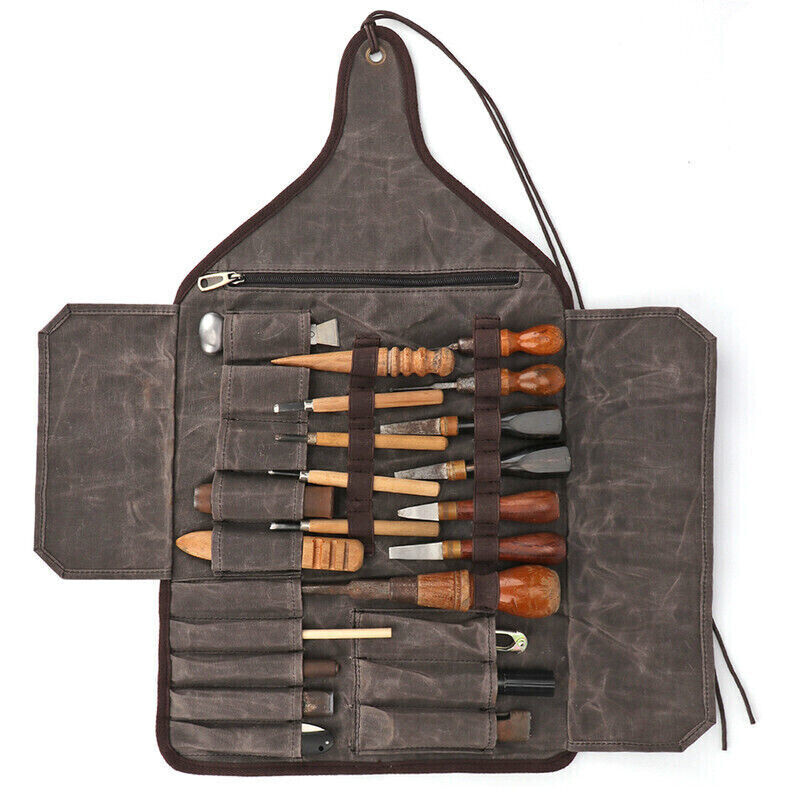 Canvas Tool Roll Spanner Carve Knife Wrench Storage Pouch Chisel Pocket-TOURBON