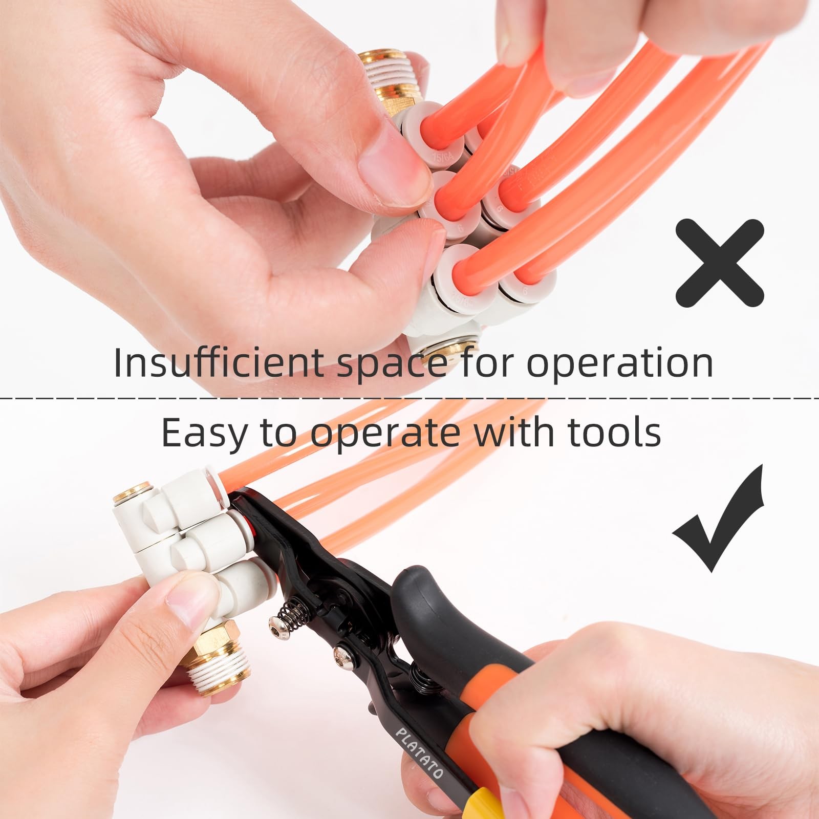 PLATATO Push to Connect Fittings Disconnect Tong Tool 6-8mm, Black, Orange