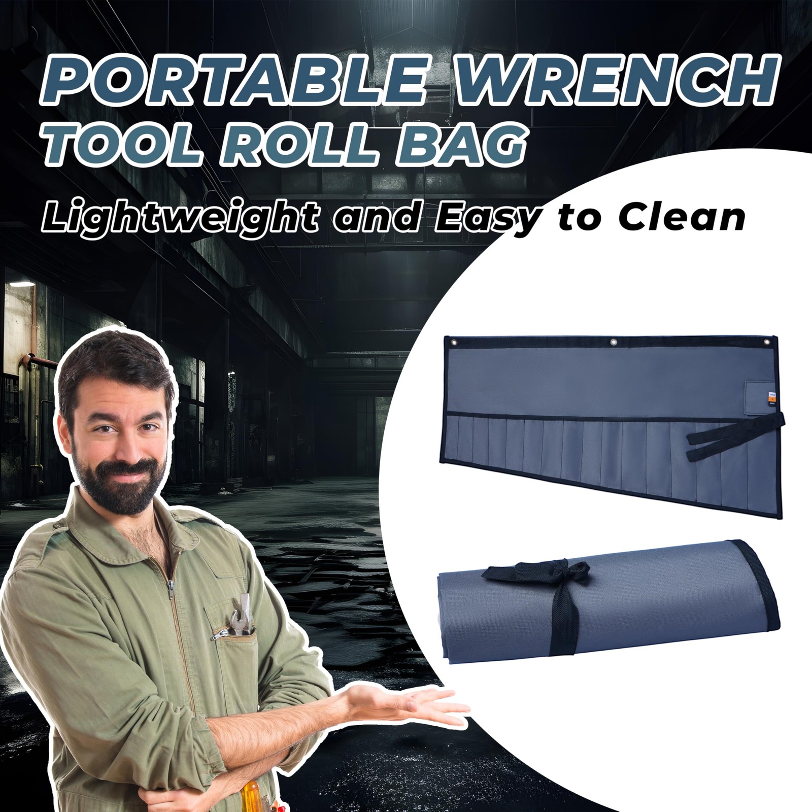 16 Pockets Wrench Roll Up Pouch, Ratchet & Standard (MM/SAE) Wrench Set Organ…
