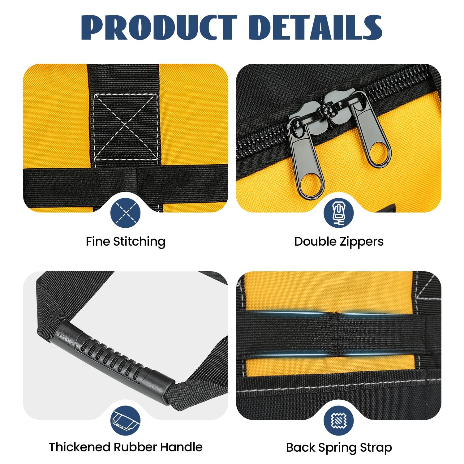20 Inch Tool Bag Yellow Black Organizer 17 Pockets Wide Mouth Reinforced Base