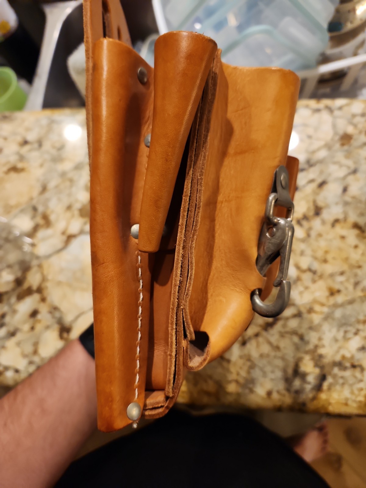 KLEIN TOOLS 5165~10-POCKET -TAN LEATHER TOOL POUCH, W/ Husky Belt Pouch