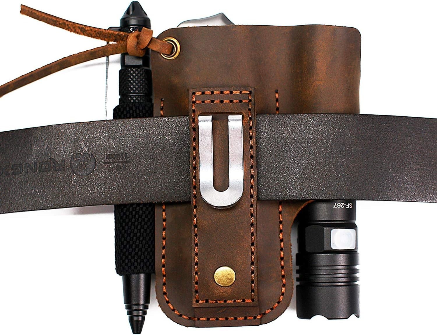 Men Leather EDC Organizer Sheath Handmade Tactical Tool Pouch with Belt Clip