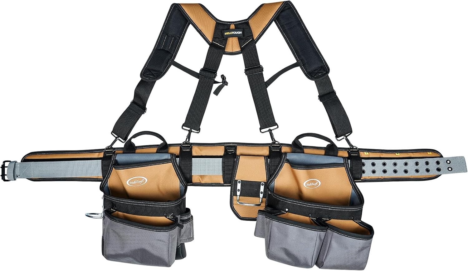 Adjustable 28-Pocket Tool Rig with Heavy Duty Suspenders for Craftsmen – Khaki