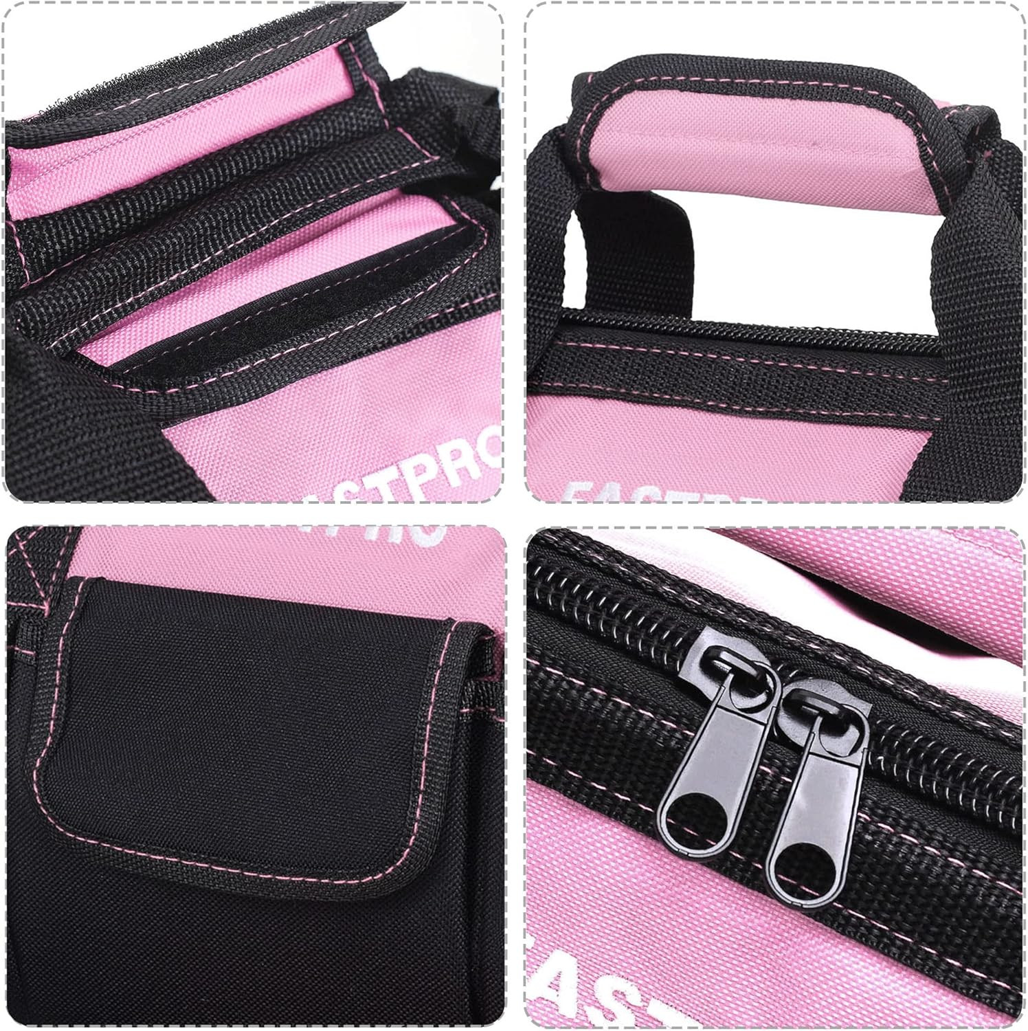 12-Inch Pink Tool Bag,Zip-Top Wide Mouth Open Storage, 600D Polyester Fabric Mat