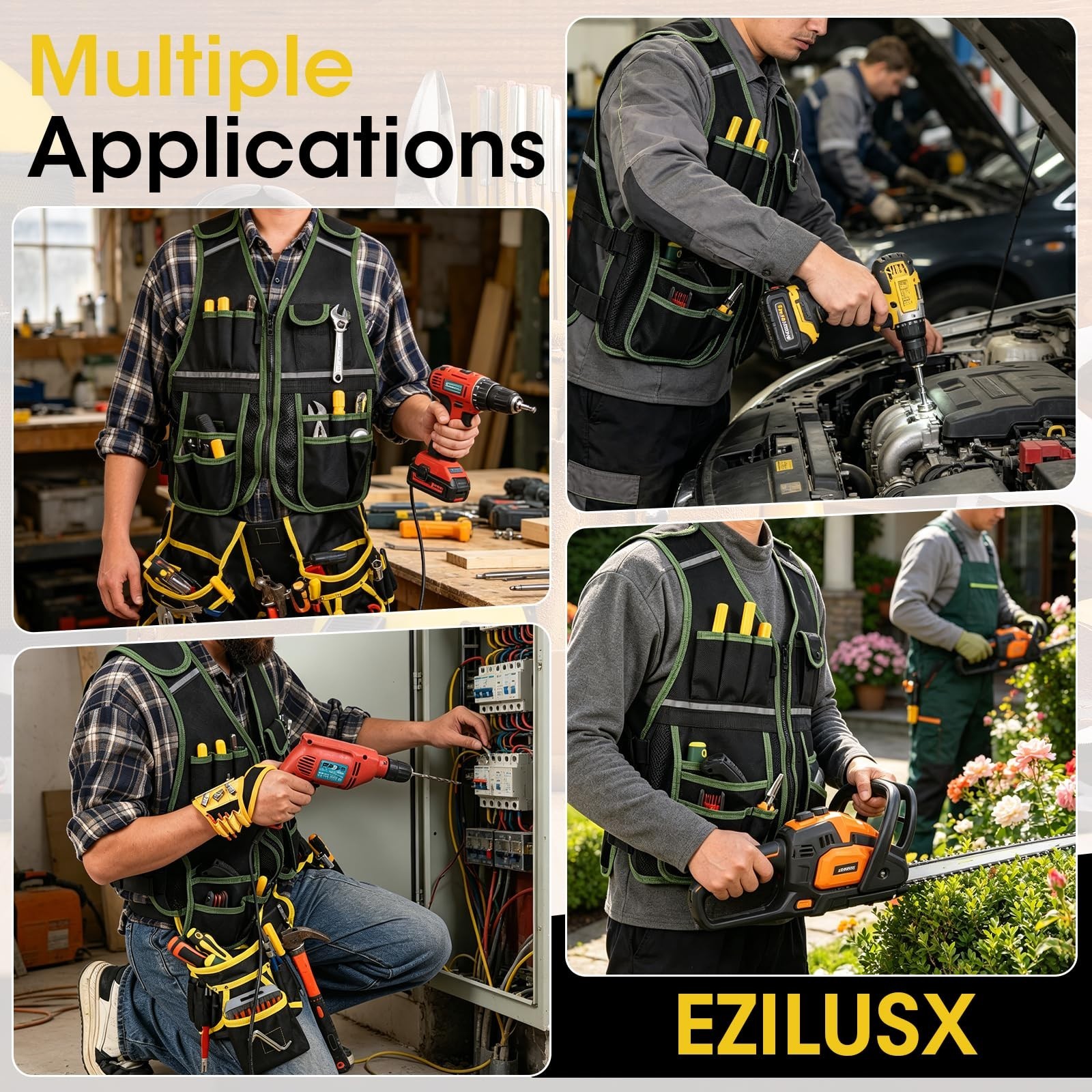 Adjustable 3-in-1 Tool Vest with Magnetic Wristband & Belt | Breathable, Multi-P