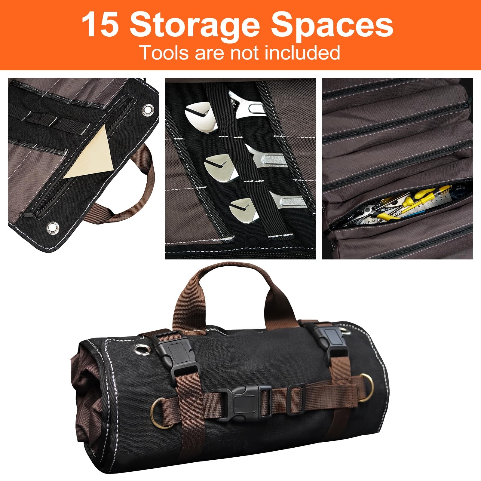 15L Heavy Duty Roll Up Tool Bag Organizer Wrench Socket Pouch Mechanic