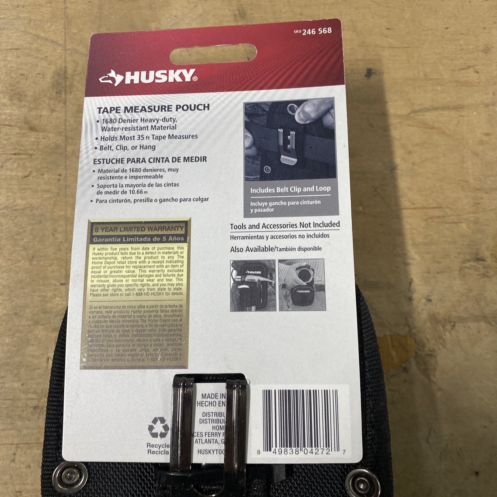 Husky 4.5 in Clip On Tape Measure Tool Belt Bag Pouch Polyster Black 246568