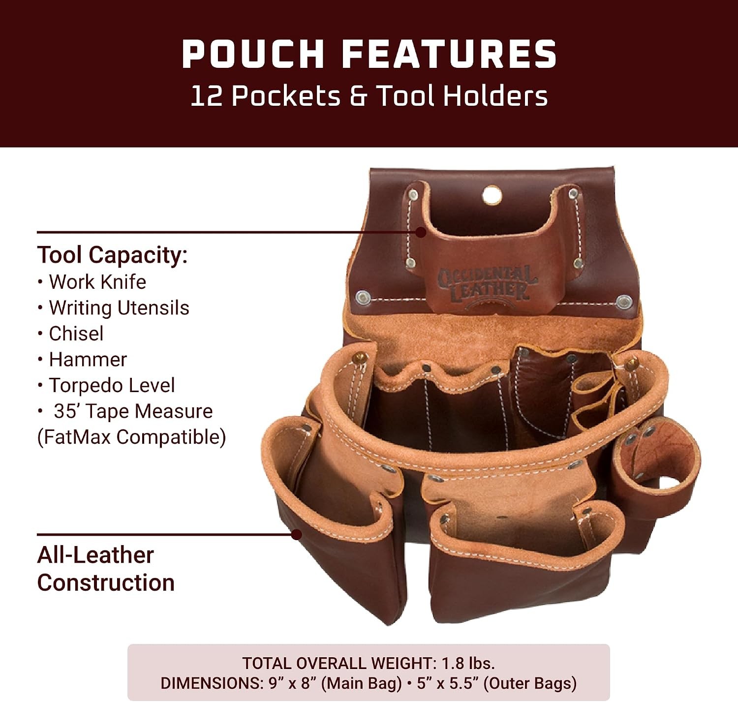 Occidental Leather 3 Pouch Pro Tool Bag with Tape Holder