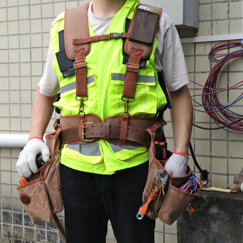 TOURBON Heavy Duty Tool Belt Pouches Build Suspender Electrician Carpenter Strap