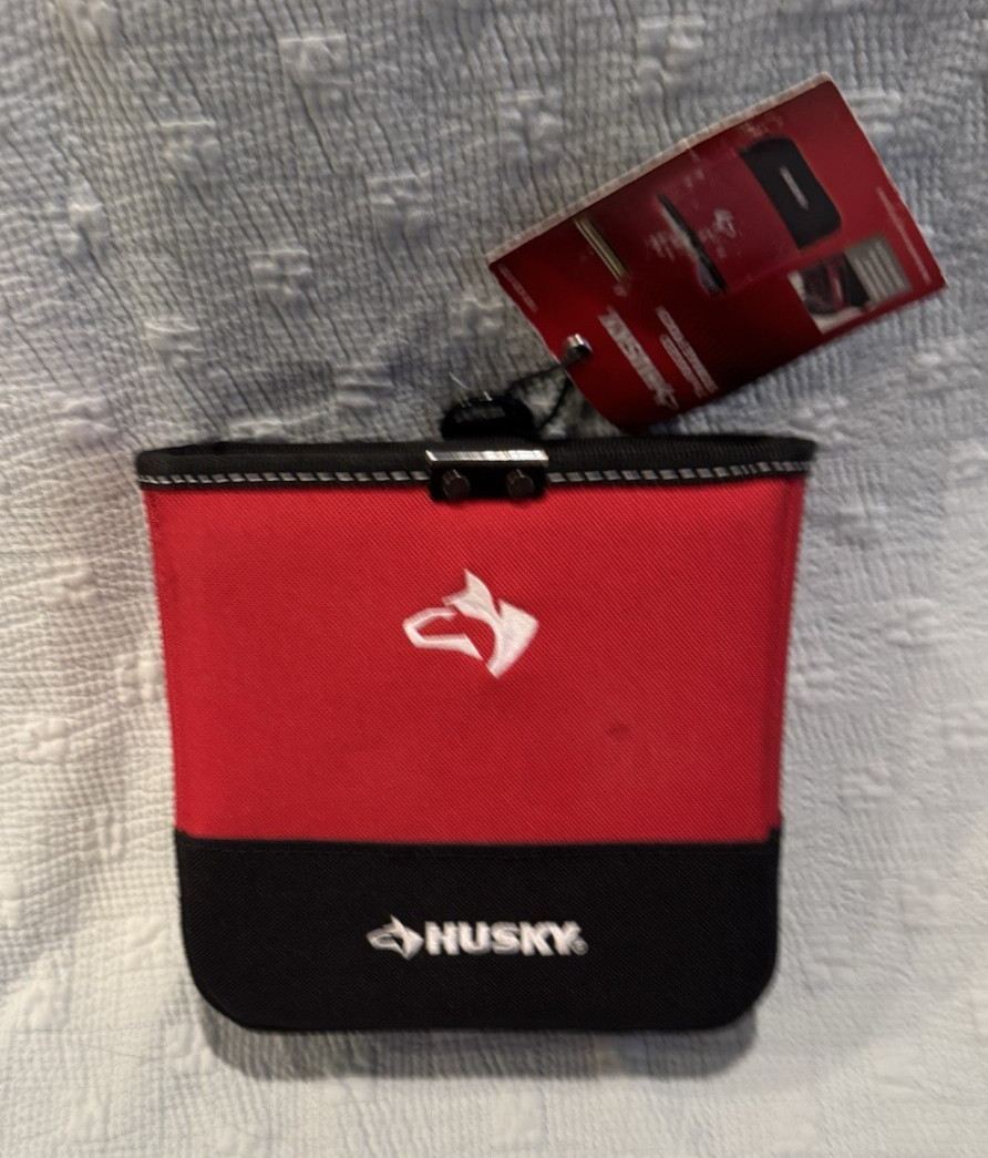 HUSKY LOT Tool Caddy Bag & Pouch SET Multiple Pockets Open Top Black Red Canvas