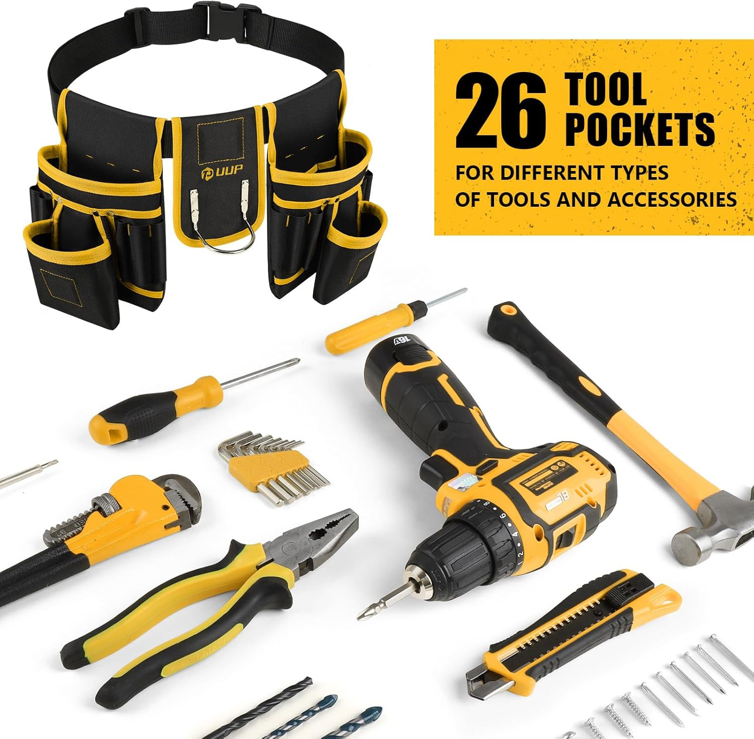 Magnetic Tool Belt for Men, 26 Pockets Heavy Duty Tool Pouch, Magnet Holster Nai
