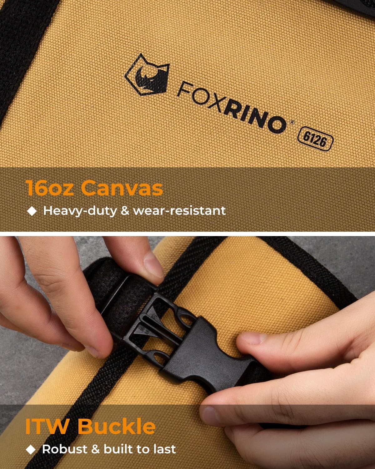 Foxrino Wrench Roll, Roll Up Pouch, 19-Pocket Heavy 19+1 Metric, Brown